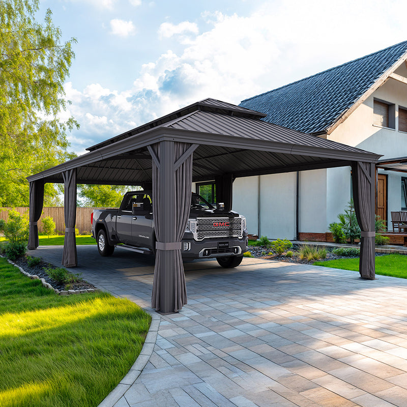 PURPLE LEAF Outdoor Metal Carport Gazebo Grey Steel Roof Aluminum Frame Shelter for Parking