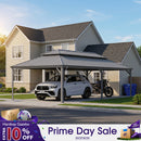 PURPLE LEAF Light Grey Metal Carport with Galvanized Steel Roof Heavy Duty Permanent Outdoor Car Shelter