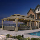 PURPLE LEAF Backyard Gazebo Champagne Hardtop Galvanized Steel Roof Awning and Upgrade Curtain with Lights-clear