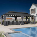 PURPLE LEAF Patio Gazebo for Backyard Grey Hardtop Galvanized Steel Roof Awning String Lights-milky