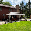 PURPLE LEAF Backyard Gazebo Champagne Hardtop Galvanized Steel Roof Awning and Upgrade Curtain with Lights-milky