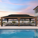 PURPLE LEAF Hardtop Gazebo for Patio Wood Grain Aluminum Frame Awning with Reinforcement Support Rod