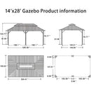 PURPLE LEAF Patio Gazebo for Backyard Grey Hardtop Galvanized Steel Roof Awning String Lights-milky