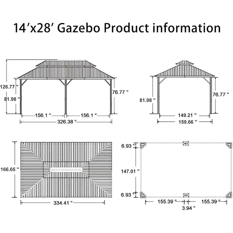 PURPLE LEAF Patio Gazebo for Backyard Grey Hardtop Galvanized Steel Roof Awning String Lights-milky