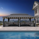 PURPLE LEAF Patio Gazebo for Pool Light Grey Hardtop Galvanized Steel Roof with String Lights-clear
