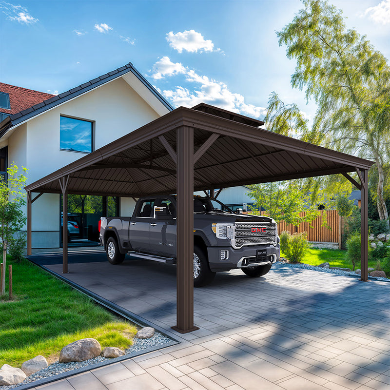 PURPLE LEAF Outdoor Metal Carport Gazebo Bronze Steel Roof Aluminum Frame Shelter for Parking