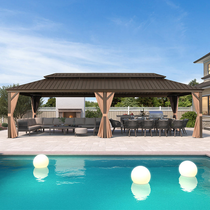 PURPLE LEAF Outdoor Hardtop Gazebo for Garden Bronze Double Roof Aluminum Frame Pavilion