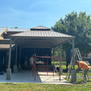 PURPLE LEAF Backyard Gazebo Champagne Hardtop Galvanized Steel Roof Awning and Upgrade Curtain with Lights-milky