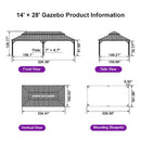 PURPLE LEAF Hardtop Gazebo for Patio Wood Grain Galvanized Steel Frame Awning with Netting