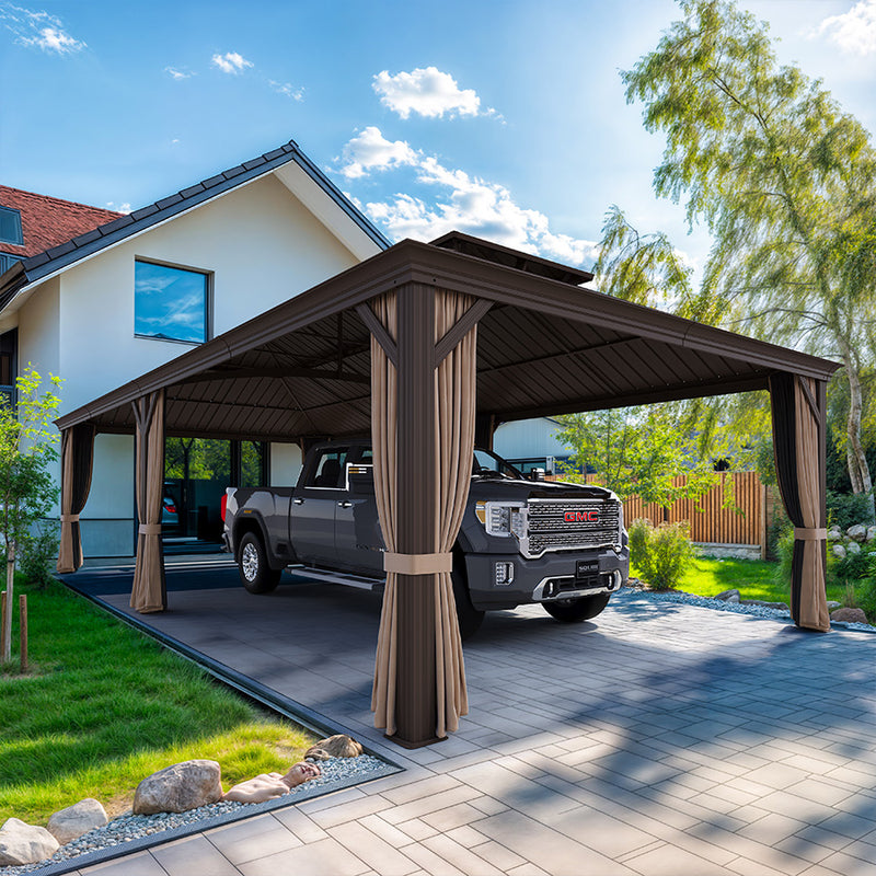 PURPLE LEAF Outdoor Metal Carport Gazebo Bronze Steel Roof Aluminum Frame Shelter for Parking