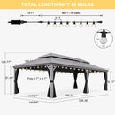 PURPLE LEAF Patio Gazebo for Pool Light Grey Hardtop Galvanized Steel Roof with String Lights-clear