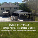 PURPLE LEAF White Gazebo for Modern Patio Double Galvanized Steel Roof Awning and Upgrade Curtain with Lights-milky