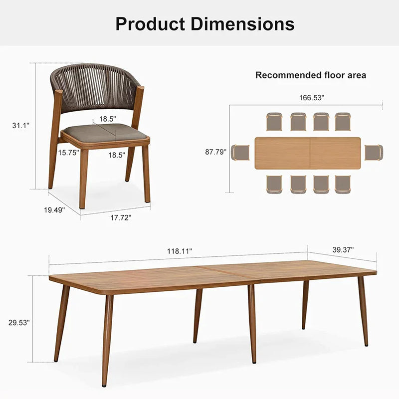 PURPLE LEAF 9 / 7 / 11 pcs Outdoor Dining Set Teak Aluminum Patio Dining Table and Chair