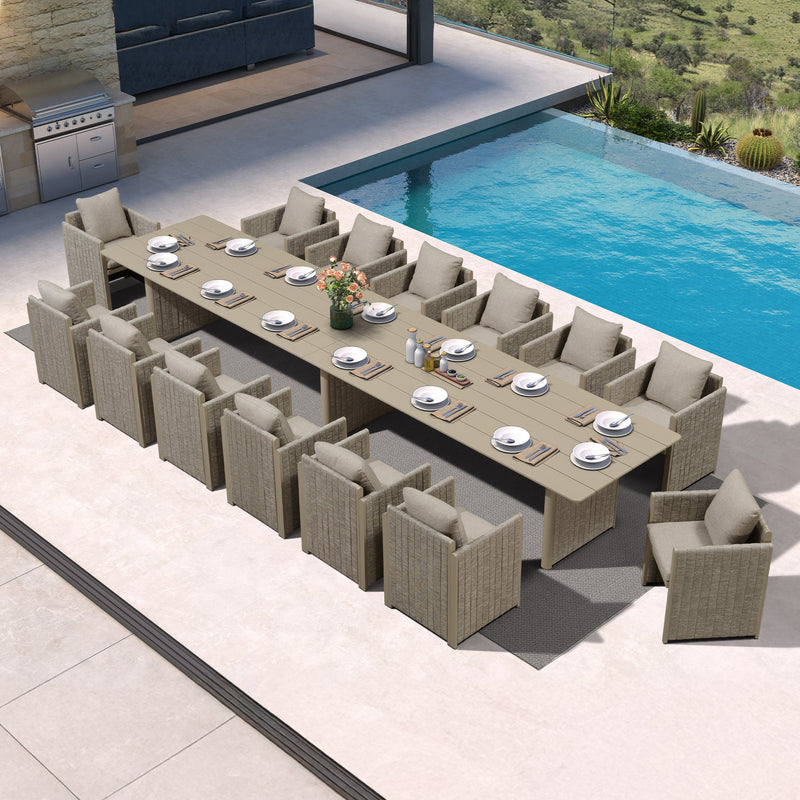 PURPLE LEAF Sanori Patio Dining Set Modern Large Weather-Resistant Table and Aluminum Chairs with Cushions for Garden Beige
