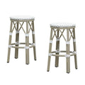 PURPLE LEAF Patio Round Bar Stools Set of 2 Outdoor Backless Barstools Woven Rattan Bar Chair  for Indoor Kitchen Island Bistros Cafe Restaurant