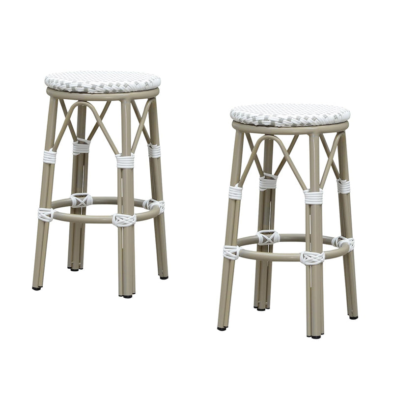 PURPLE LEAF Patio Round Bar Stools Set of 2 Outdoor Backless Barstools Woven Rattan Bar Chair  for Indoor Kitchen Island Bistros Cafe Restaurant