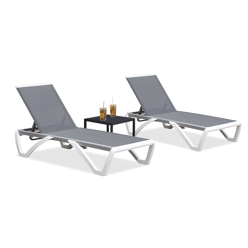 PURPLE LEAF Gray Chaise Lounge Chairs with Side Table - Outdoor Patio Furniture