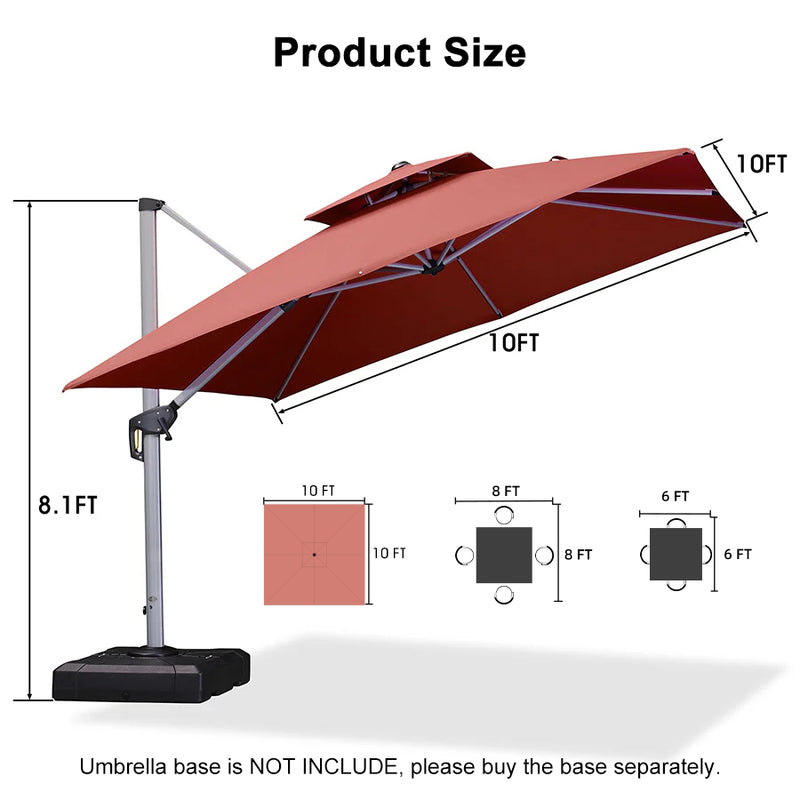 PURPLE LEAF Large Square Patio Cantilever Umbrella for Garden Pool Porch