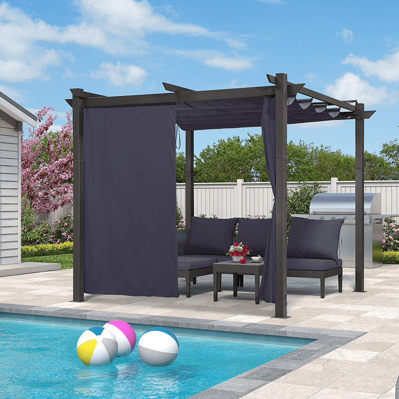 PURPLE LEAF Outdoor Retractable Pergola with Sun Shade Canopy Patio Aluminum Pergola With Curtains