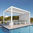PURPLE LEAF Athena Louvered Pergola White Outdoor Aluminum Pergola with Solid Color Roller Blind Adjustable Gazebo for Patio Deck Garden