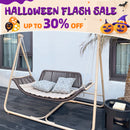 PURPLE LEAF Double Cloud Hanging Chair - Outdoor Patio Rattan Swing Chair with Cushion and Backrest.