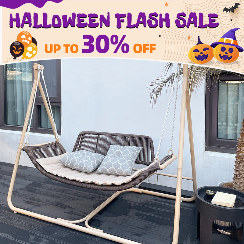 PURPLE LEAF Double Cloud Hanging Chair - Outdoor Patio Rattan Swing Chair with Cushion and Backrest.