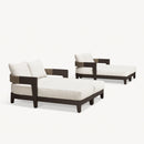 PURPLE LEAF outdoor daybeds with cream cushions, pillows, dark aluminum frame and woven arms