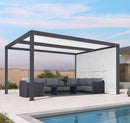 PURPLE LEAF Athena Louvered Pergola Grey Outdoor Aluminum Pergola with Shutter Wall Adjustable Gazebo Rainproof for Patio Deck Garden