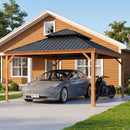 PURPLE LEAF Outdoor Aluminum Carport Heavy-Duty with Wood Grain Aluminum Frame