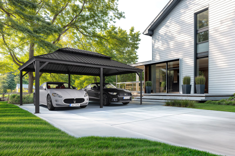 PURPLE LEAF Outdoor Metal Carport with Grey Steel Roof and Aluminum Frame Protective Shelter