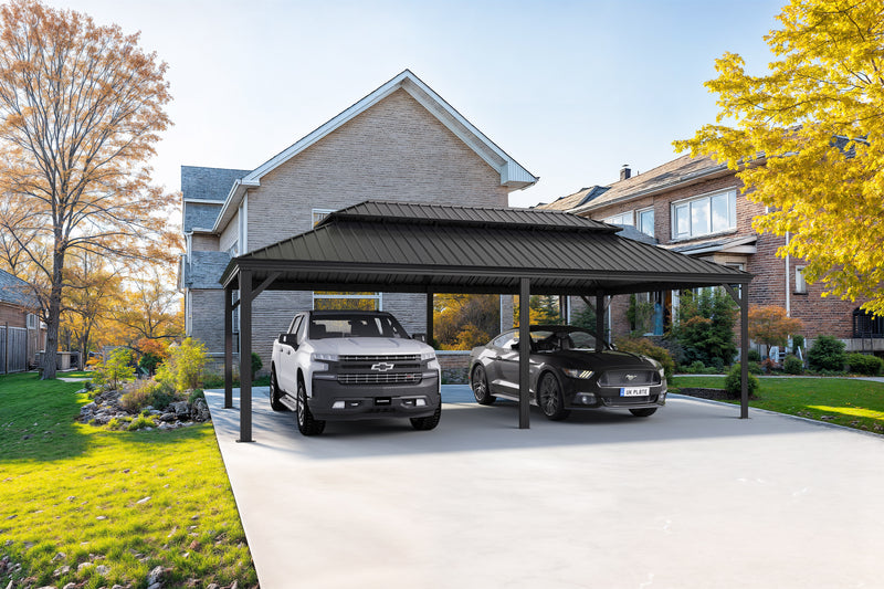 PURPLE LEAF Outdoor Metal Carport with Grey Steel Roof and Aluminum Frame Protective Shelter