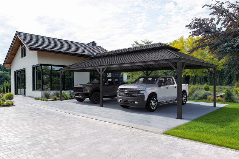 PURPLE LEAF Outdoor Metal Carport with Grey Steel Roof and Aluminum Frame Protective Shelter