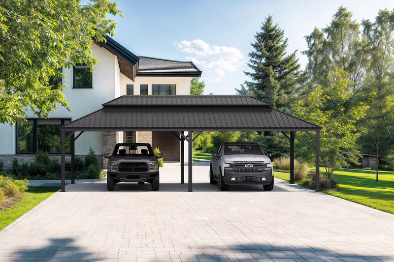 PURPLE LEAF Outdoor Metal Carport with Grey Steel Roof and Aluminum Frame Protective Shelter