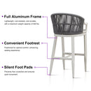 PURPLE LEAF Patio Bar Stools Set of 2 Outdoor Wicker Modern High Bar Chairs Metal Cushioned Barstools with Backs and Ergonomic Armrest