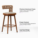 PURPLE LEAF Outdoor Swivel Bar Stools Set of 2 Metal Modern Rattan Bar Chairs with Backrest Aluminum Woven Barstools with Cushions