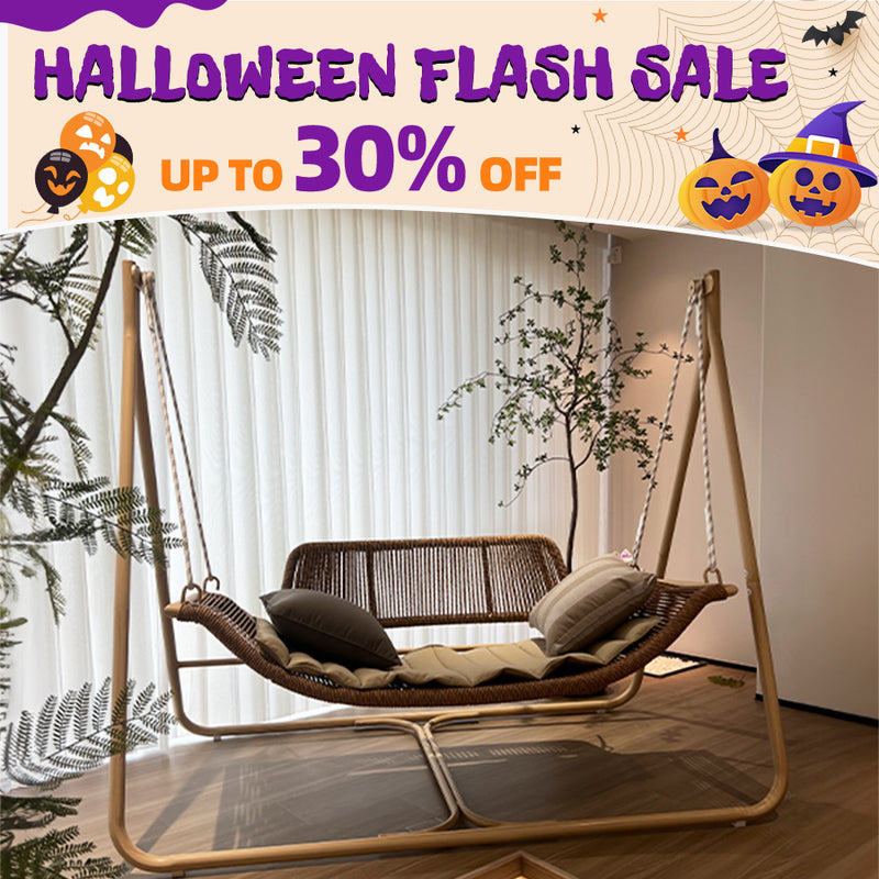 PURPLE LEAF Double Cloud Hanging Chair - Outdoor Patio Rattan Swing Chair with Cushion and Backrest.