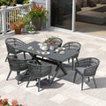 PURPLE LEAF Modern Outdoor Dining Table with 6/8/10 Seats, All-Weather Aluminum Table and Rattan Chairs with Cushions, Champagne