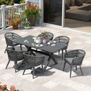 PURPLE LEAF Modern Outdoor Dining Table with 6/8/10 Seats, All-Weather Aluminum Table and Rattan Chairs with Cushions, Champagne