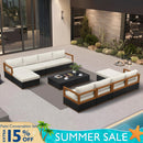 PURPLE LEAF Griffin Symmetrical Patio Conversation Set Black with Cushion Pillows Ottoman and Premium Leather for Luxury Outdoor Living