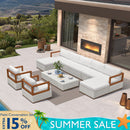 PURPLE LEAF Griffin Classical Patio Conversation Set White with Cushion Pillows Ottoman and Premium Leather for Backyard Outdoor Living