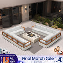 PURPLE LEAF Griffin L-shaped Patio Conversation Set White with Cushion Pillows Ottoman and Premium Leather for Patio Balcony