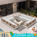 PURPLE LEAF Griffin L-shaped Patio Conversation Set White with Cushion Pillows Ottoman and Premium Leather for Patio Balcony