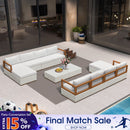 PURPLE LEAF Griffin Symmetrical Patio Conversation Set White with Cushion Pillows Ottoman and Premium Leather for Luxury Outdoor Living