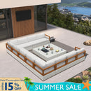 PURPLE LEAF Griffin U-shaped Patio Conversation Set White with Cushion Pillows Ottoman and Premium Leather for Gathering Entertaining