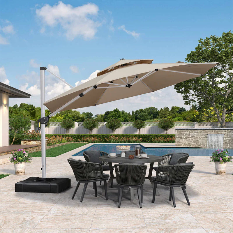 PURPLE LEAF Round Cantilever Patio Umbrella Heavy Duty Umbrella for Porch Garden Pool