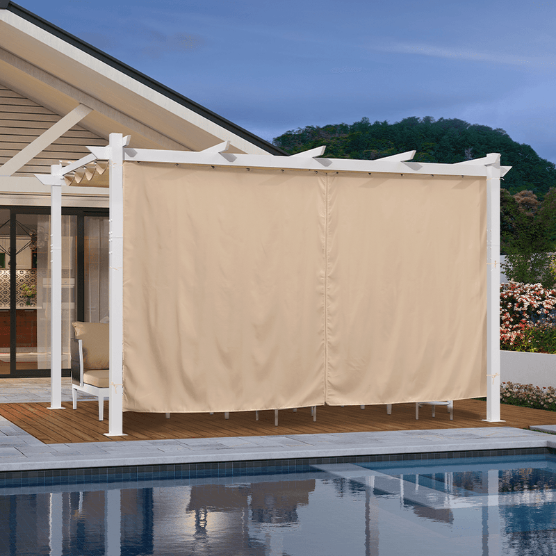 PURPLE LEAF Outdoor Retractable Pergola with Double Sun Shade Canopy White Heavy-Duty Aluminum Pergola Patio Modern Pergola With Curtains