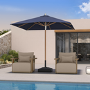 PURPLE LEAF Premium Teak‑Finish Aluminum Frame Outdoor Patio Market Umbrella with Rope Pulley Lift
