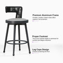 PURPLE LEAF Outdoor Swivel Bar Stools Set of 2 Metal Modern Rattan Bar Chairs with Backrest Aluminum Woven Barstools with Cushions