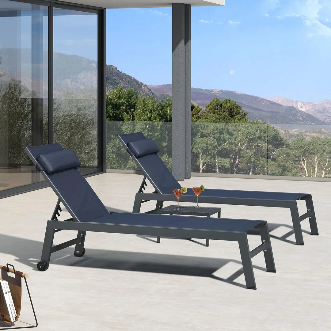 Patio Chaise Lounge Set Aluminum Outdoor Recliner