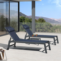 PURPLE LEAF Outdoor Lounge Chair Set of 3 Patio Chaise Pool Lounger Aluminum Frame with Side Table and Wheels for Outside Sunbathing Tanning Recliner Including Pillows